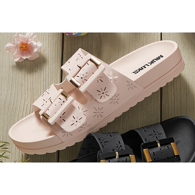 Muk Luks Grand Cayman Slide with Floral Cutouts and Arch Support, , large