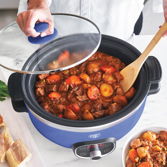 Green Life Slow Cooker Healthy Duo 6-Quart Slow Cooker, Blue, large