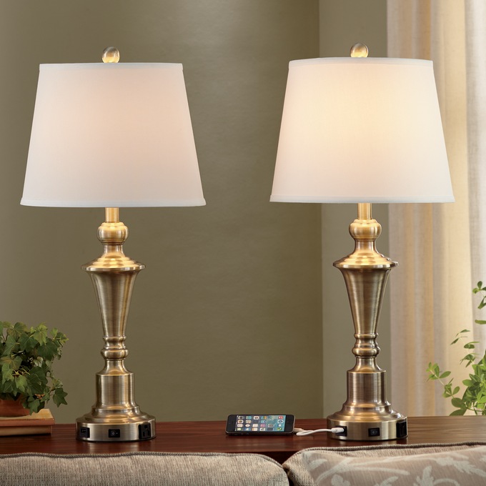 Set of 2 Table Lamps with USB Chargers, , large