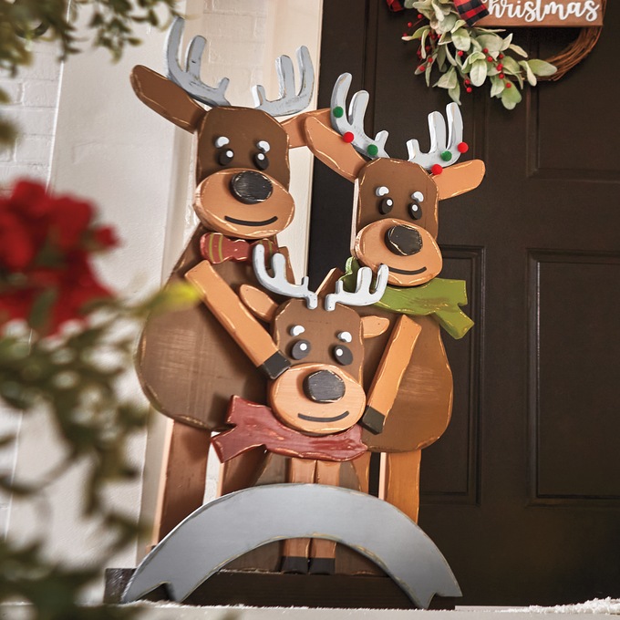 Chunky Wood Welcome Reindeer Family, , large