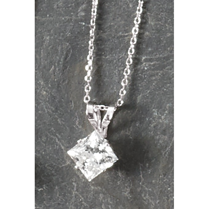 14K Gold Lab-Created Diamond Princess Solitaire Pendant, , large