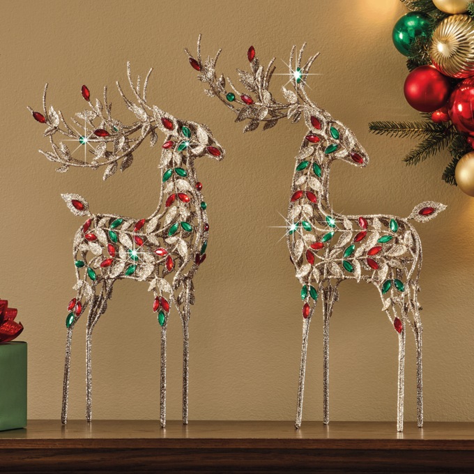 Set of 2 Glitter Deer, , large