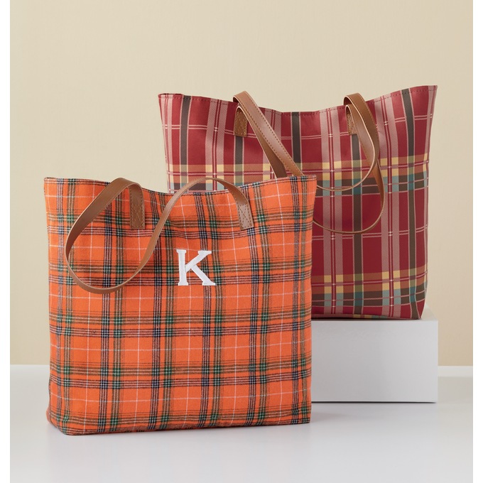 Harvest Plaid Tote, , large