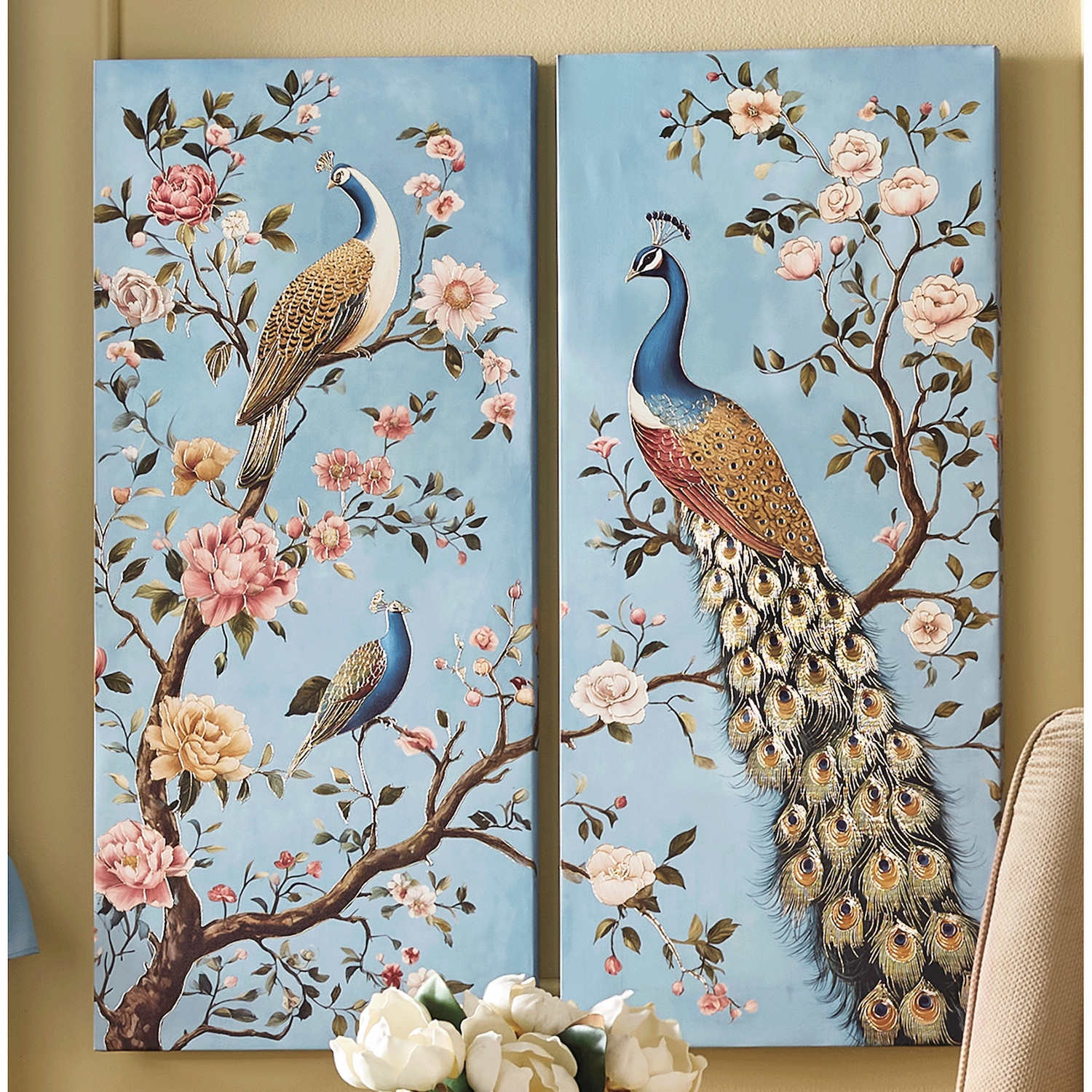 2-Piece Embellished Metallic Peacock Wall Art Set | Seventh Avenue