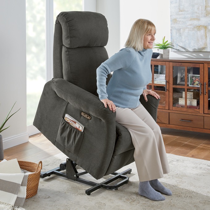 Lay-Flat Powered Lift Recliner, Charcoal, large