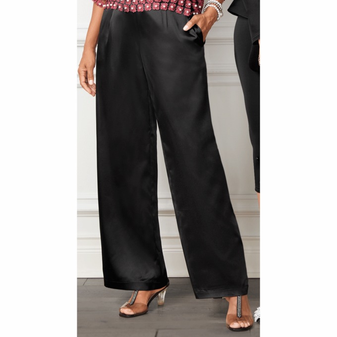 Satin Wide-Leg Pant, Black, large