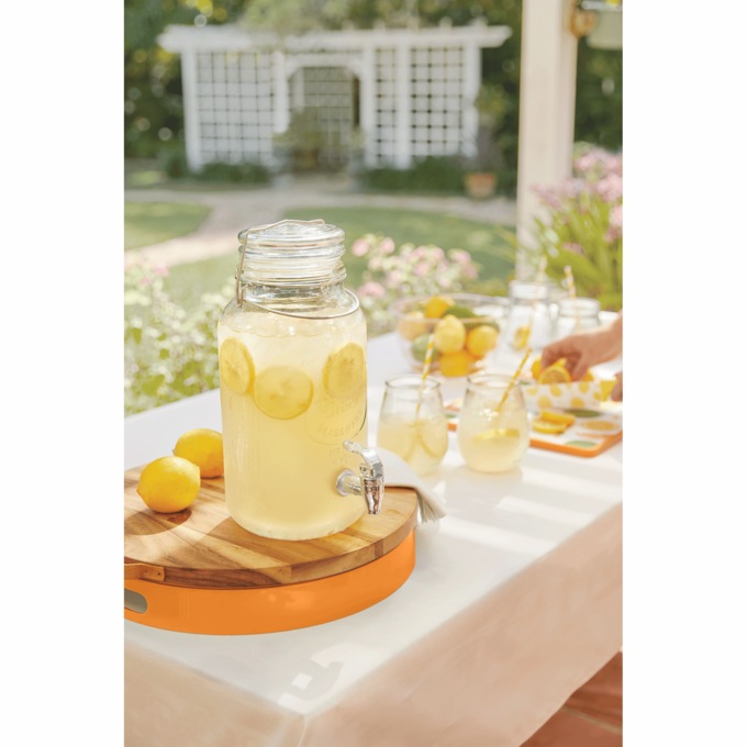 Retro Beverage Dispenser with Set of 4 Glasses, , large