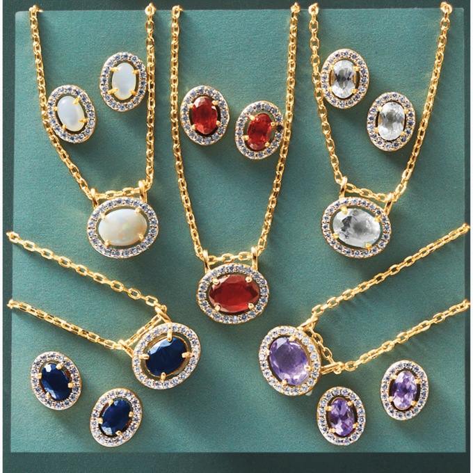 Gemstone Necklace and Earring Set, , large