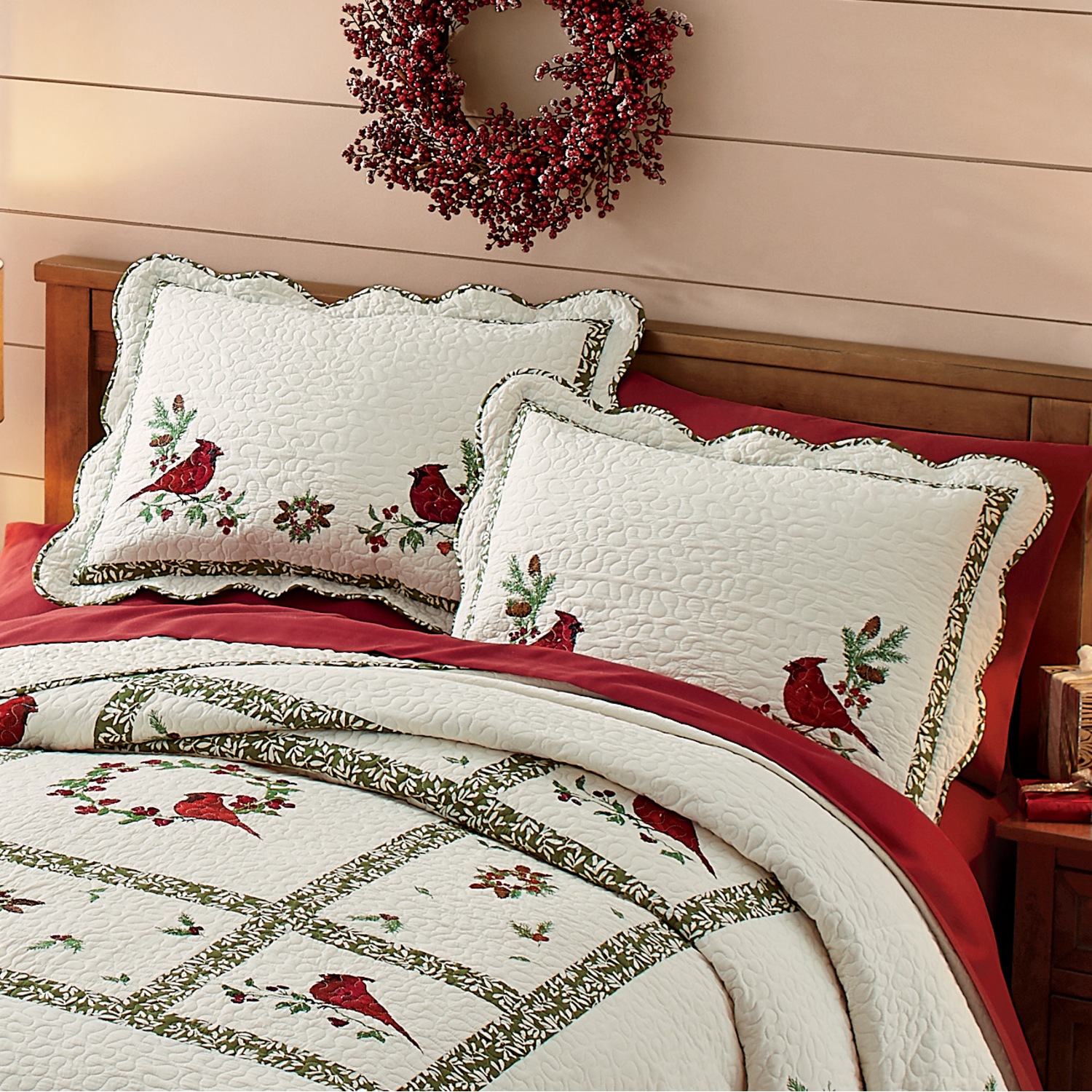 Cardinal Embroidered Quilted Bedspread and Sham Seventh Avenue