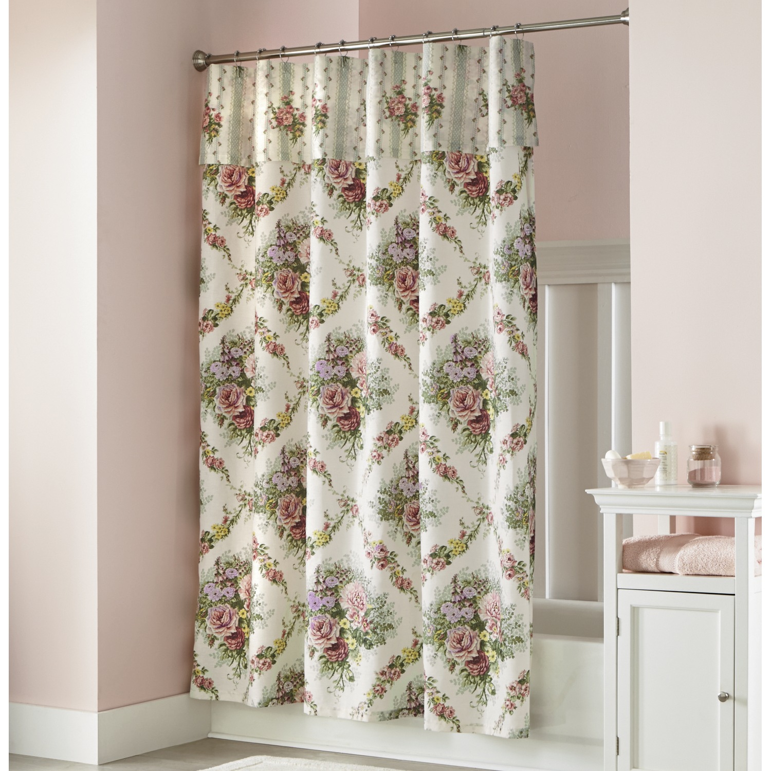 Cottage Rose Shower Curtain with Attached Valance Seventh Avenue