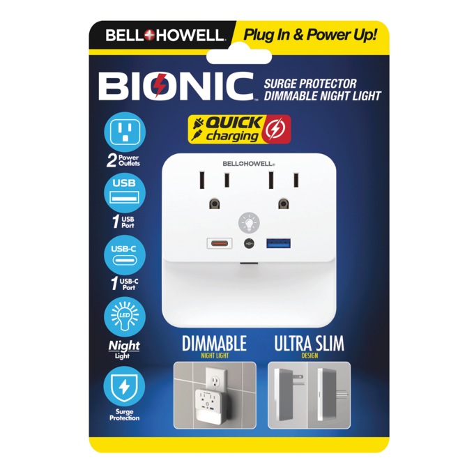 Bell+Howell Bionic Surge Protector Dimmable Night-Light, , large