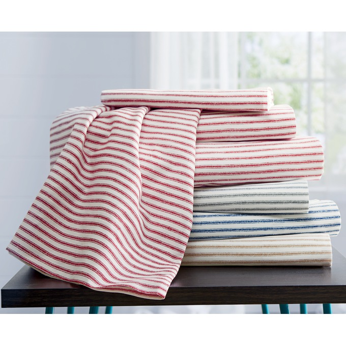 Cotton Ticking Stripe Sheet Set, Navy, large