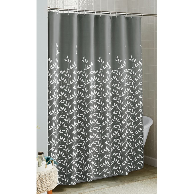 Serene Leaf Shower Curtain, Charcoal, large