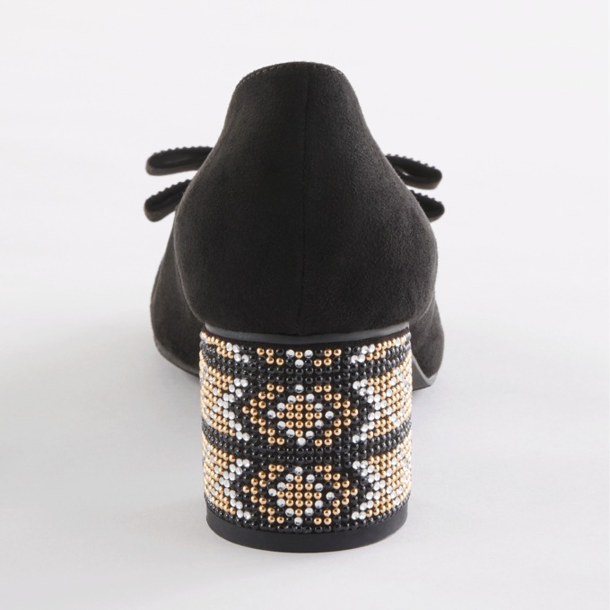 Mosaic Heel Women's Pump with Rhinestone & Stud Bow and Round 2" Heel, , large