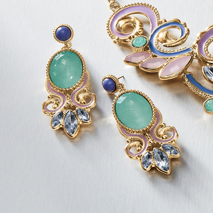 Crystal and Stone Scroll Earring, , large