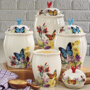 4-Piece Butterfly Canister Set, , large
