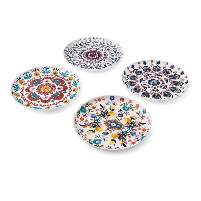 Set of 4 Mikasa Painted Medallion Appetizer Plates, , large