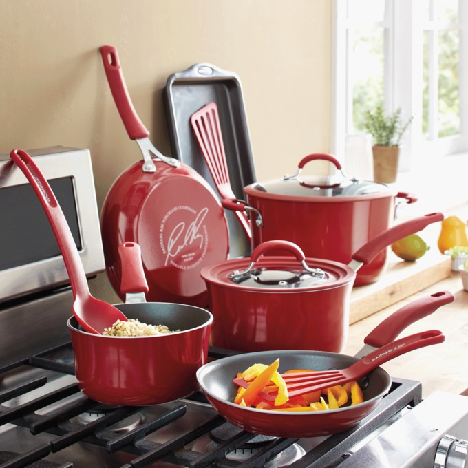 Rachael Ray Cook & Create 11-Piece Aluminum Cookware Set, Classic Red, large