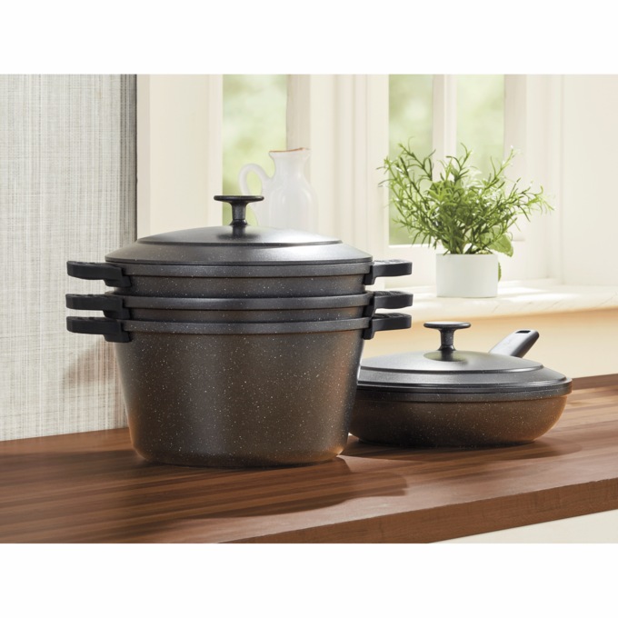 Granitestone 6-Piece Cast Aluminum Stackable Cookware Set, , large