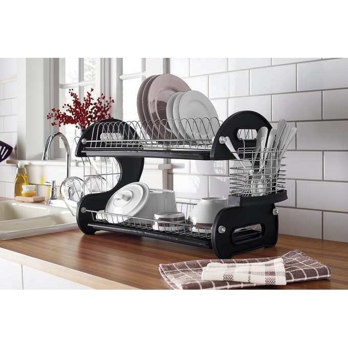 2-Tier Dish Rack, Black, large