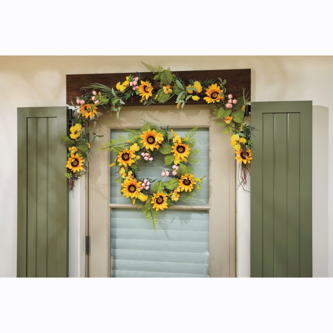 Outdoor Cheerful Sunflower Wreath and Garland, , large