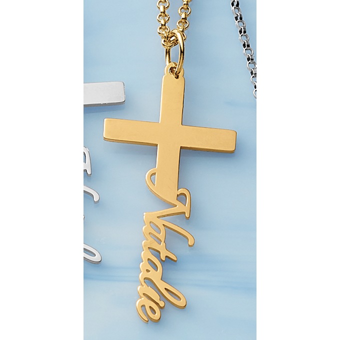 Personalized Name Cross Pendant, , large