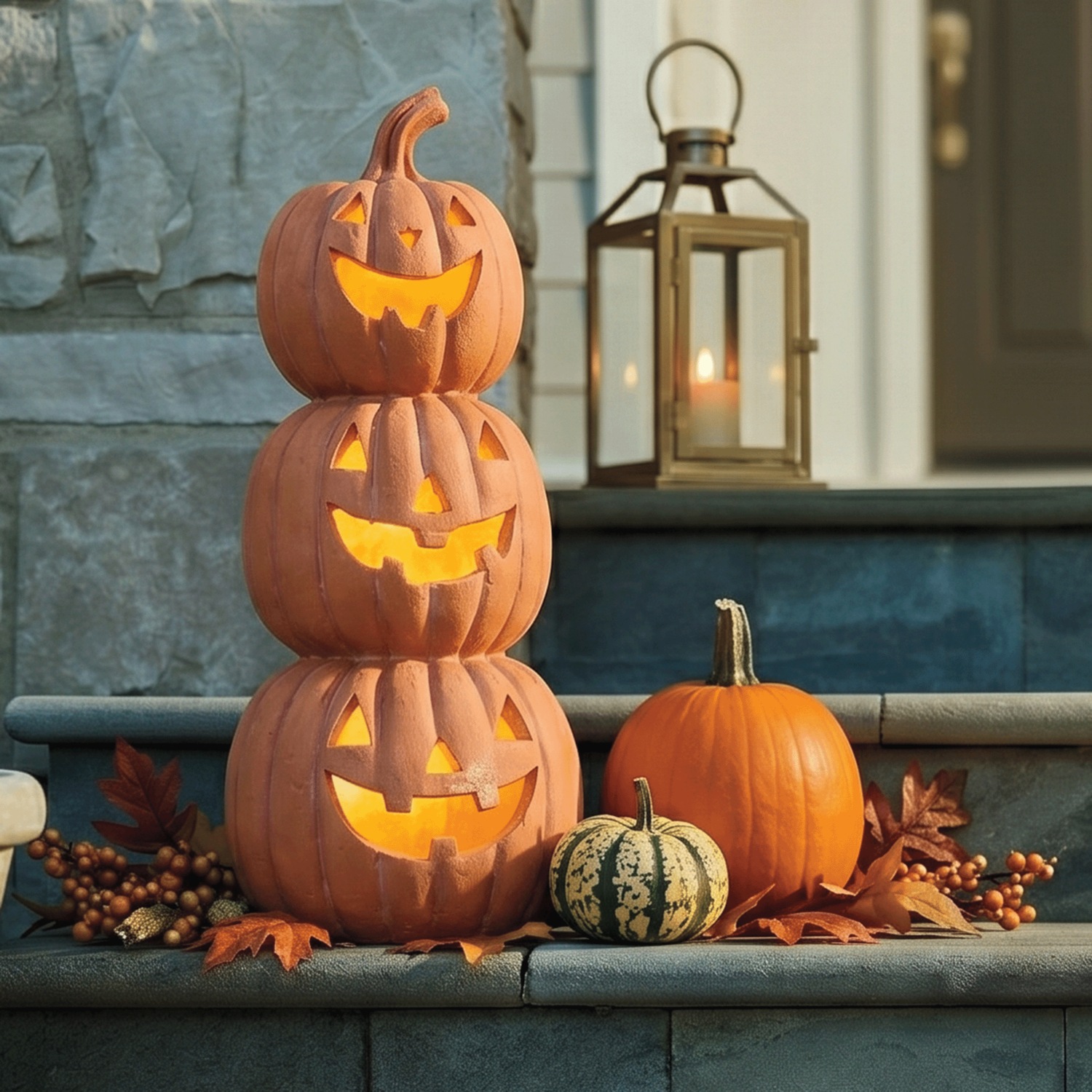 Lit Ceramic Jack-O-Lantern Stack | Seventh Avenue