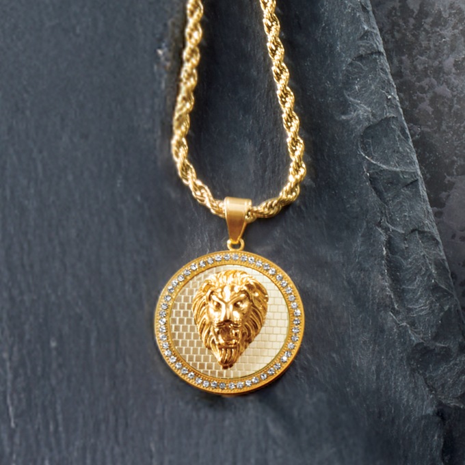 Men's Majesty Lion of Judah Goldtone Pendant, , large