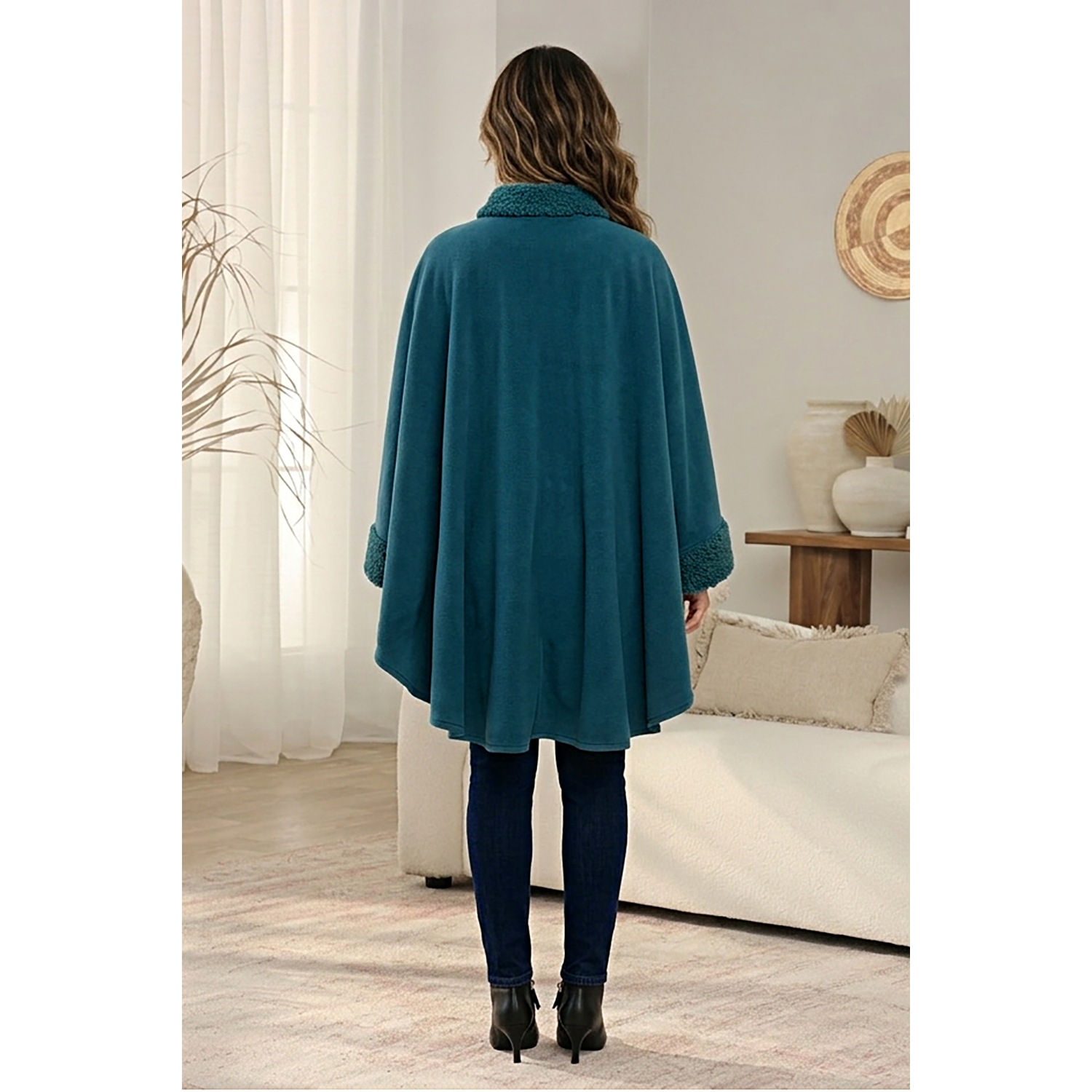 Sherpa-Trimmed Matching Fleece Cape with Gloves | Seventh Avenue