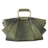 Croco-Fan Embossed Faux Leather Handbag – Fanned Design with Zip Closure, Inside Pockets & Removable Strap, Green, large