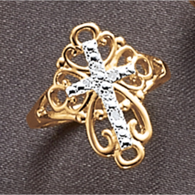 Diamond Filigree Cross Ring , , large