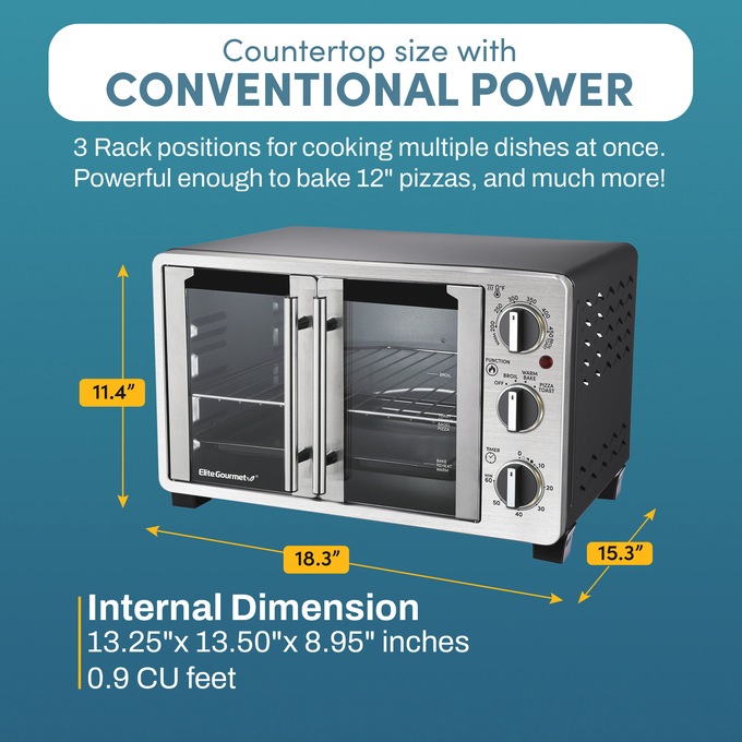Elite Gourmet Double French Door Toaster Oven, , large