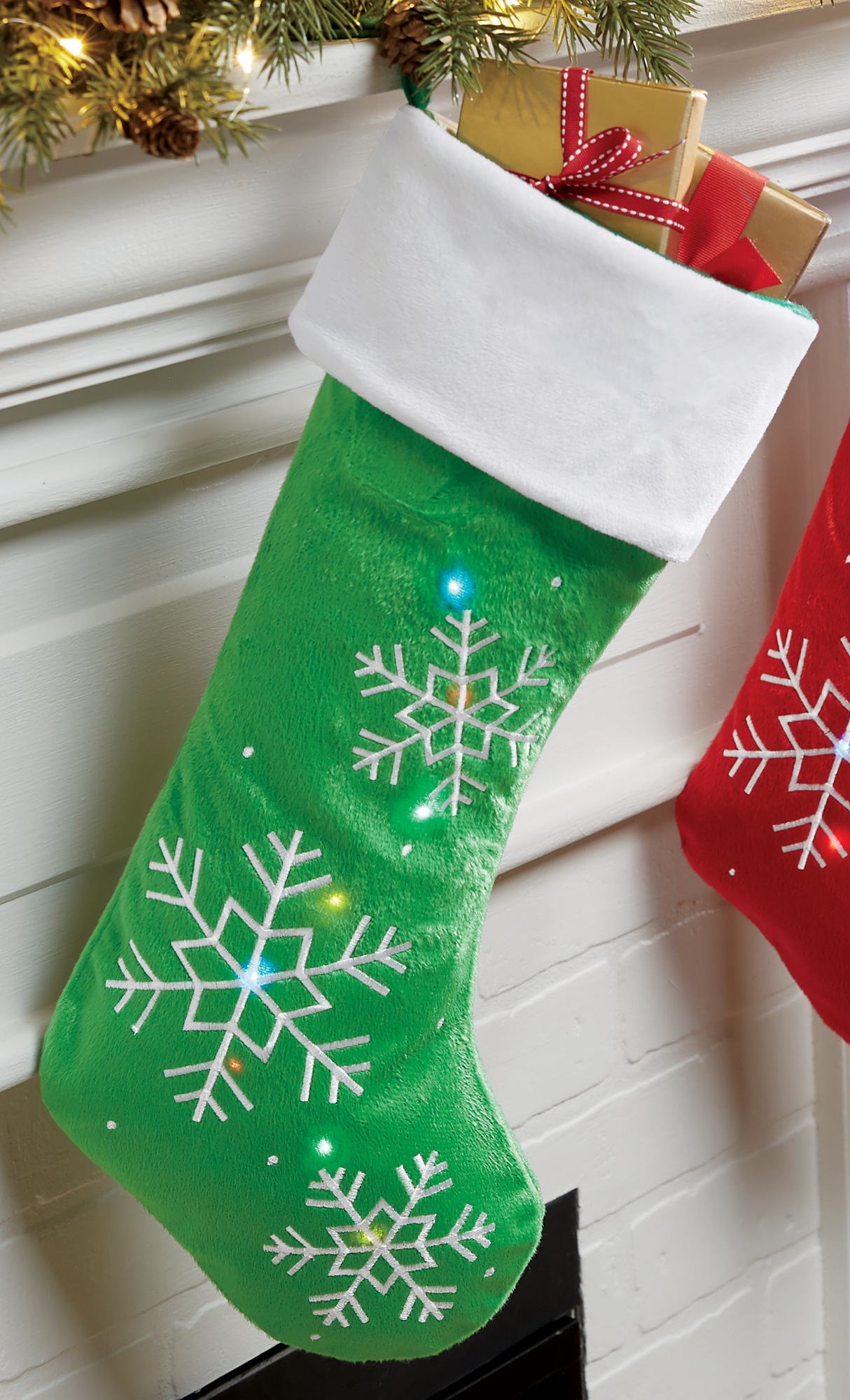Snowflake Stocking, Green, large