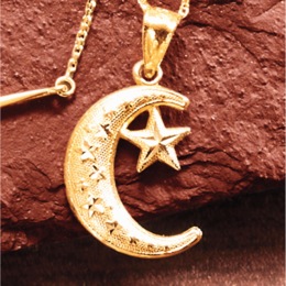 10K Gold Moon and Star Pendant, , large