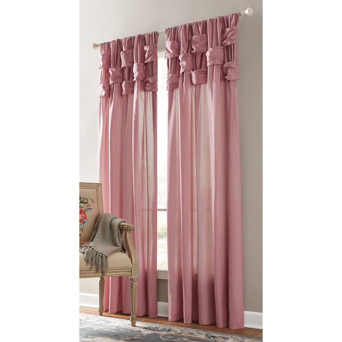 Semi-Sheer Basket-Weave Top Window Panel, , large