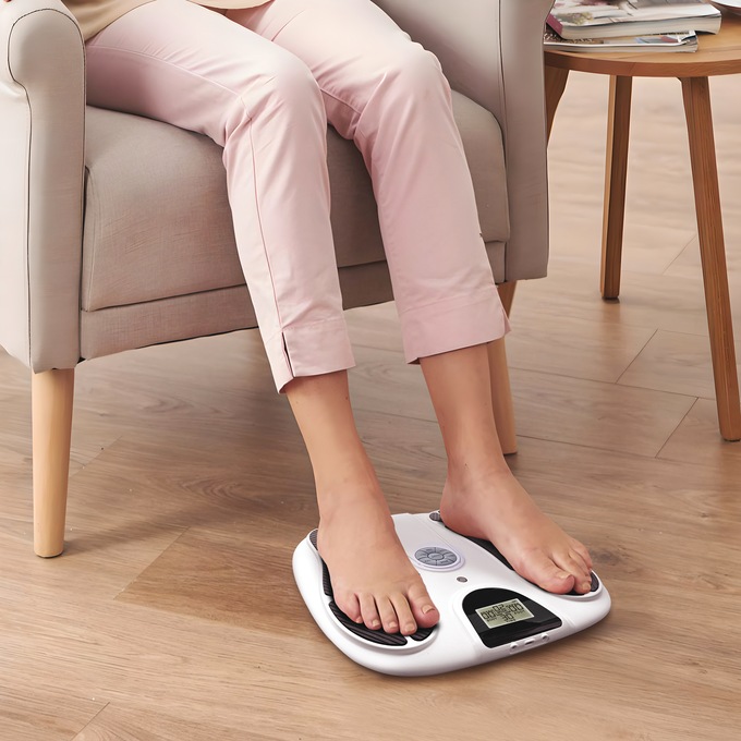 Circulation Plus Reviver EMS Foot & Calf Device with TENS Pain-Relief Pads, White, large