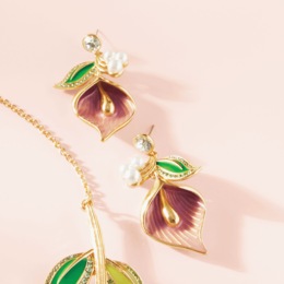 Multicolor Crystal &amp; Faux-Pearl Enamel Floral Earrings, , large