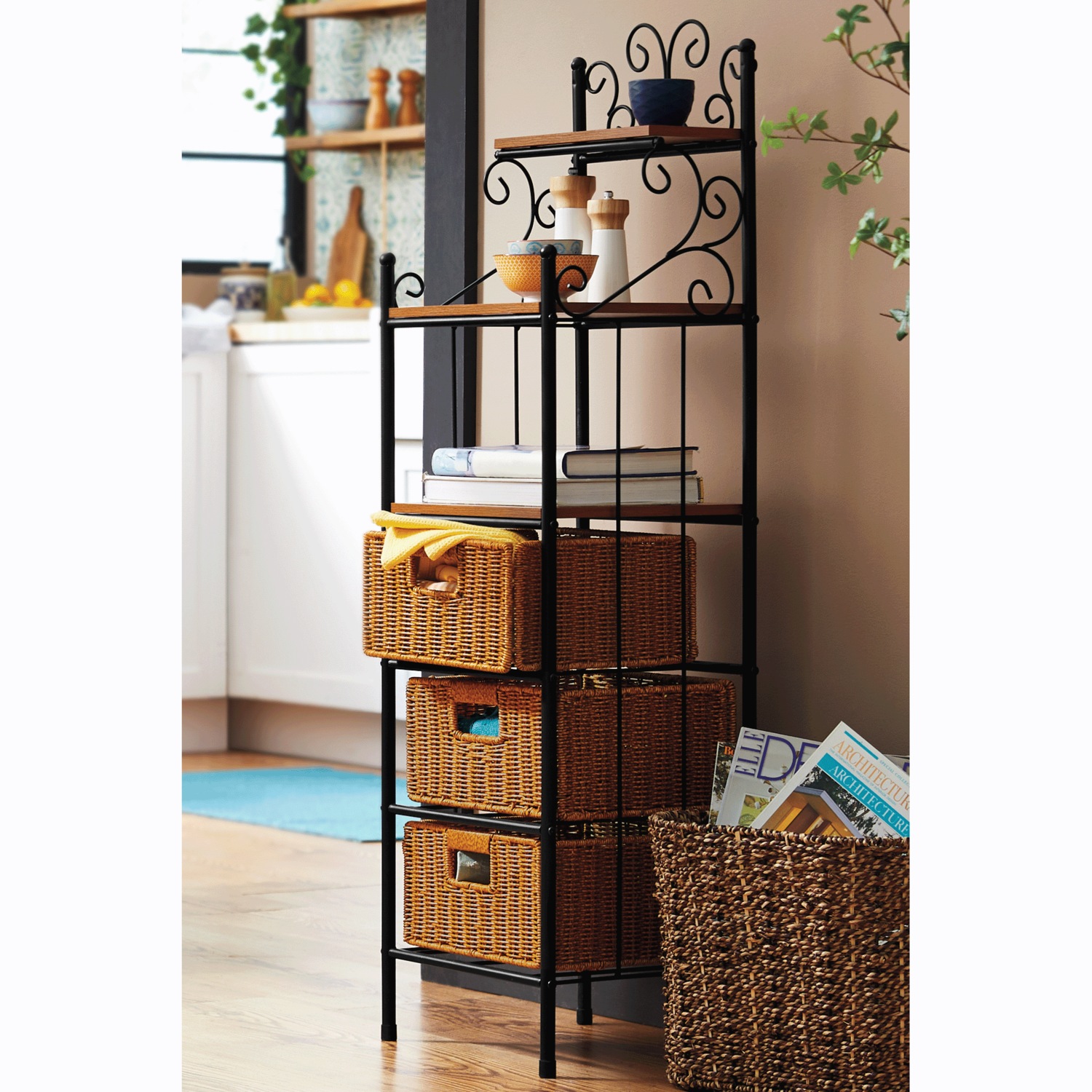 Leyla Scroll Kitchen Rack with Baskets | Seventh Avenue