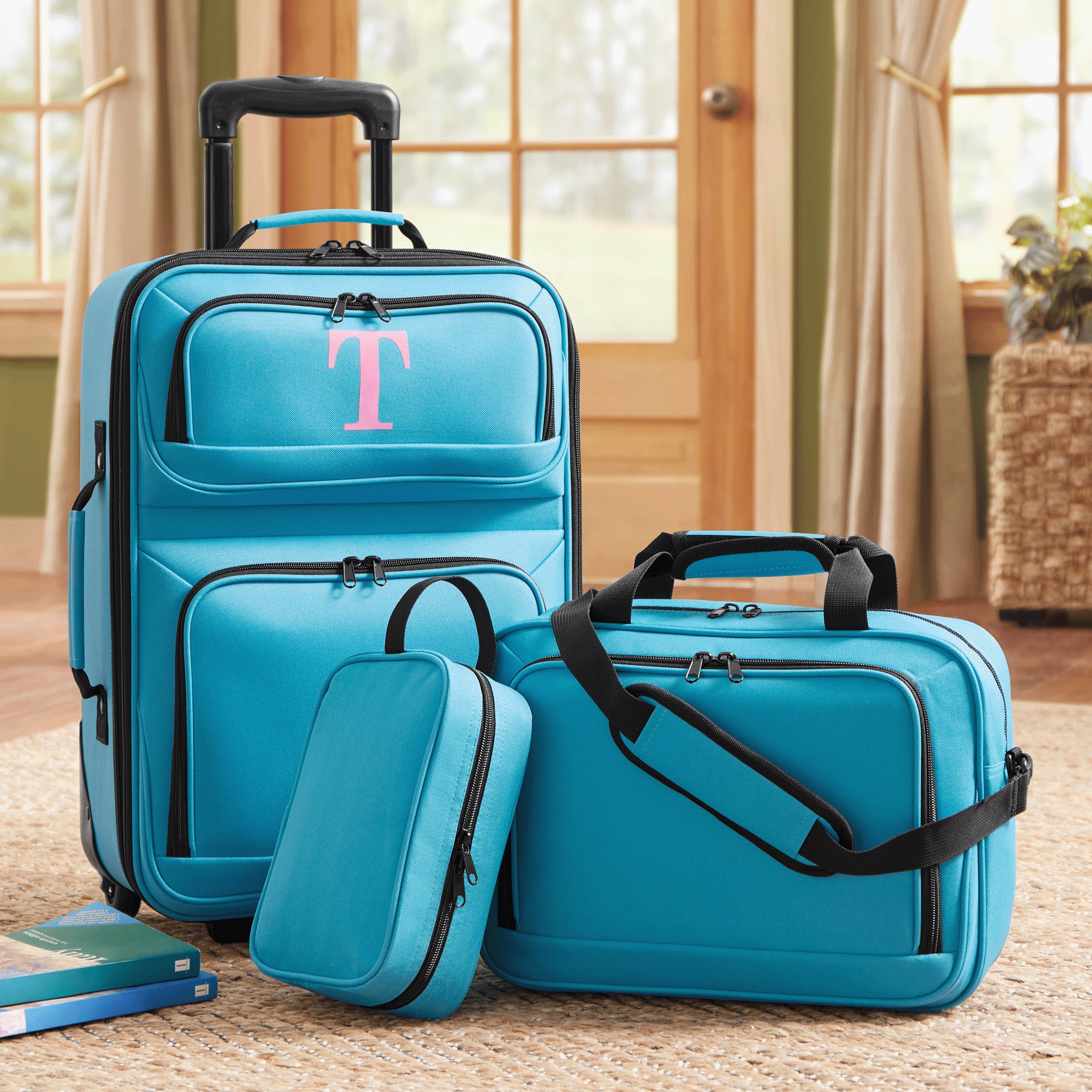 Montgomery Ward Personalized 3-Piece Soft-Sided Carry-On Set, Teal, large