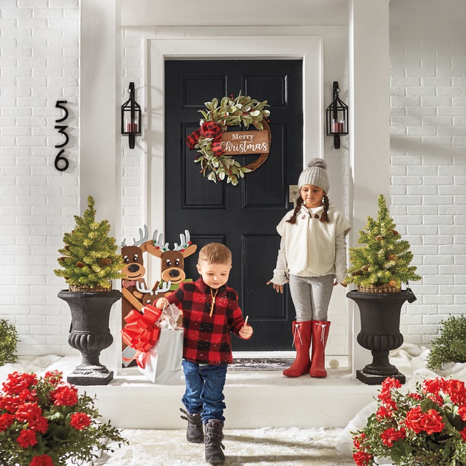 Chunky Wood Welcome Reindeer Family, , large