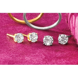 14K Gold Lab-Created Diamond Round Solitaire Post Earrings, , large
