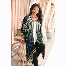 Floral Ruana with Fringe, , large