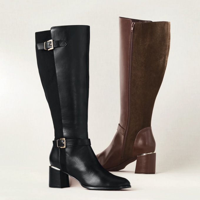 2-Buckle Faux-Leather Riding Boot, , large