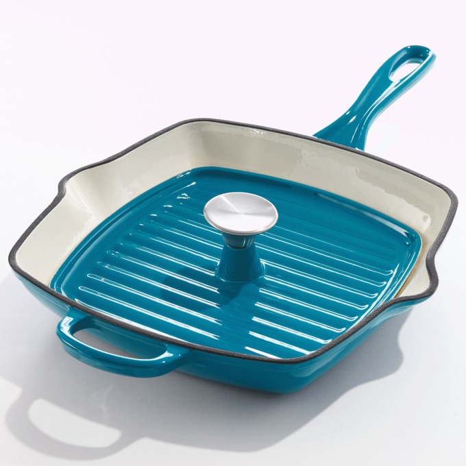 Enameled Cast Iron Grill Pan with Press, , large