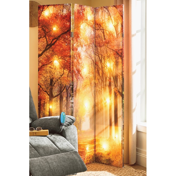 Lit Reversible Fall Trees Room Screen, Multi, large