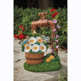 Solar Water Faucet and Flowers in Pot Statue, , large