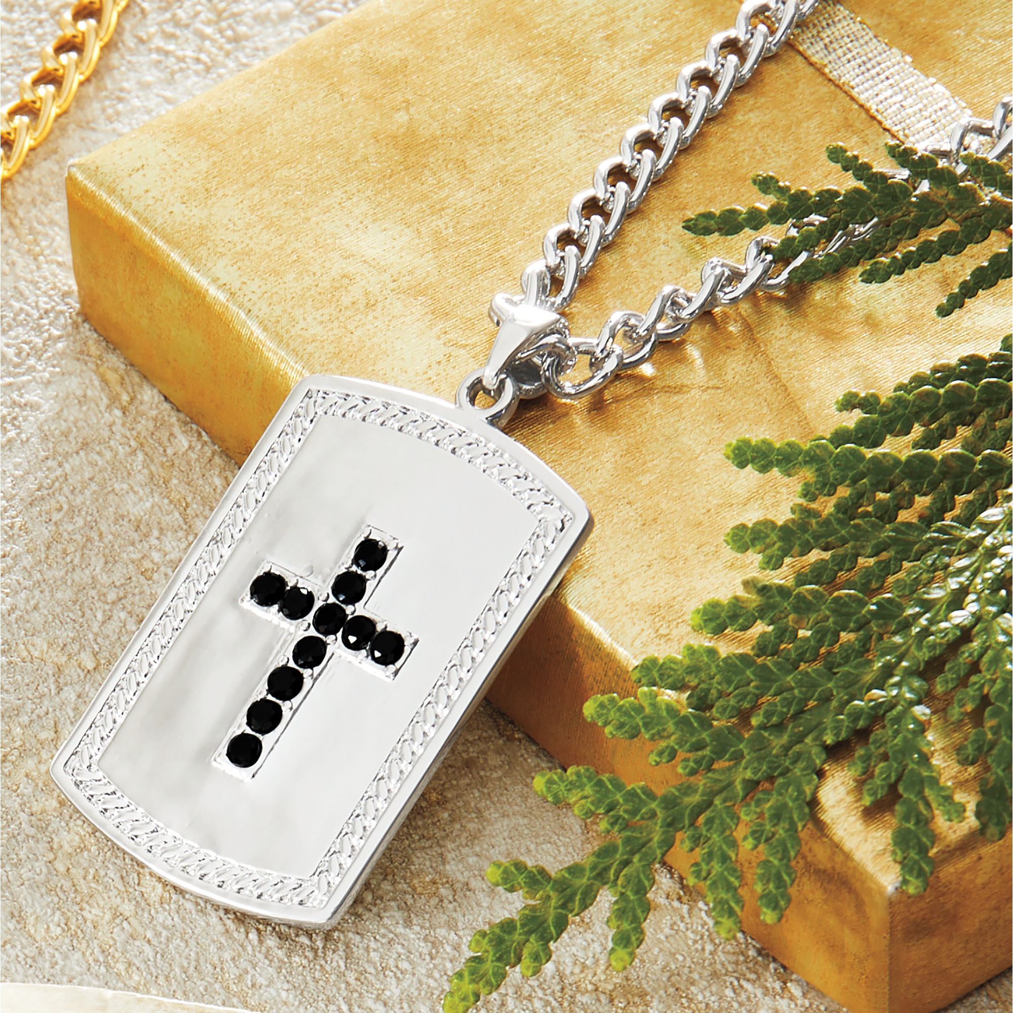 Men&rsquo;s Personalized Cubic Zirconia Cross Jewelry , Black Silvertone, large