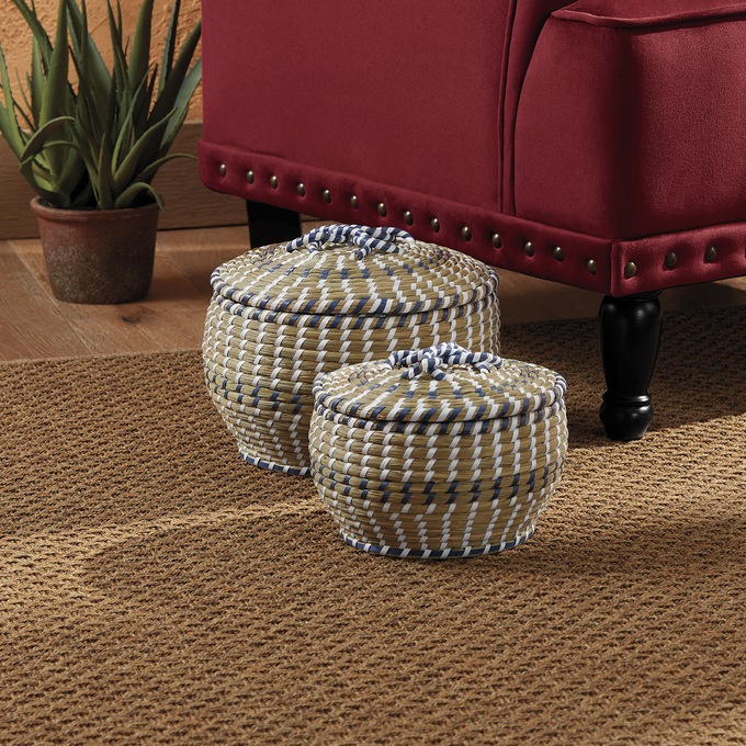 Set Of 2 Woven Striped Baskets, , large