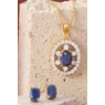 Gemstone Oval Frame Necklace & Earring Set, , large