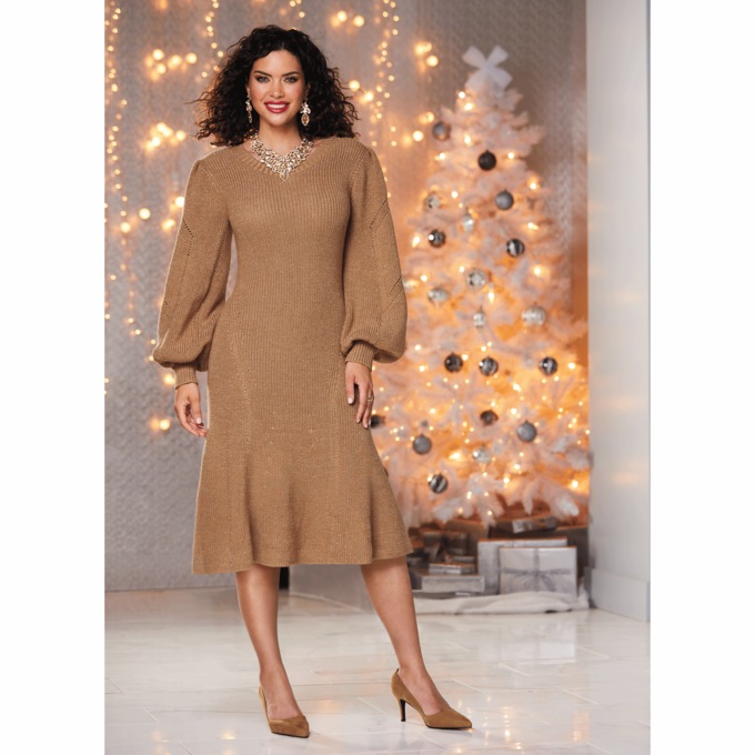 Casey Women's Sweater Dress with Ballooh Sleeves, , large